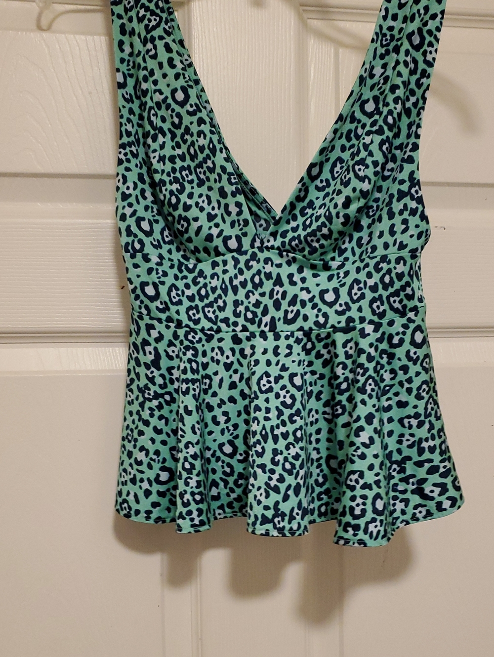 Urban Outfitters Mint Green Leopard Print V-Neck Peplum Tank